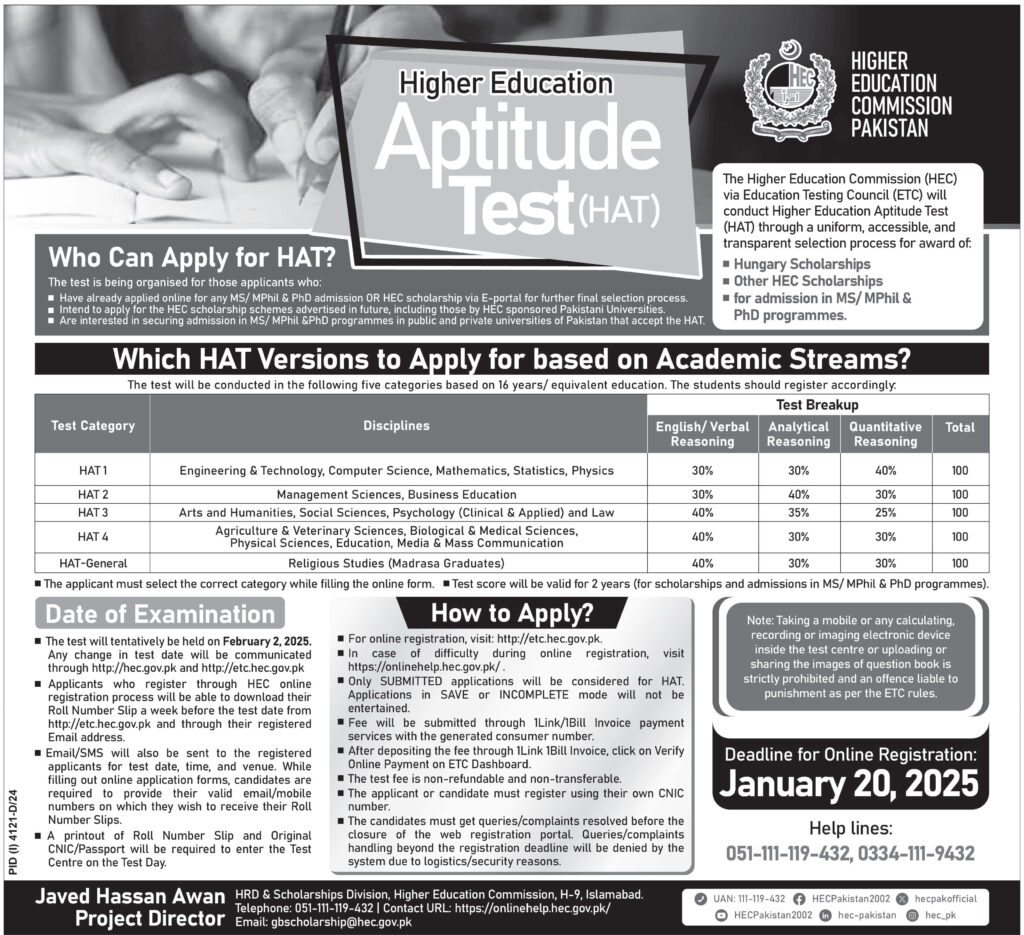 Higher Education Commission (HEC) Aptitude Test 2025 - Jobs & Scholarships