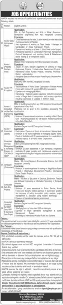 WAPDA Jobs 2025 – Dasu Hydropower Project & Consultants