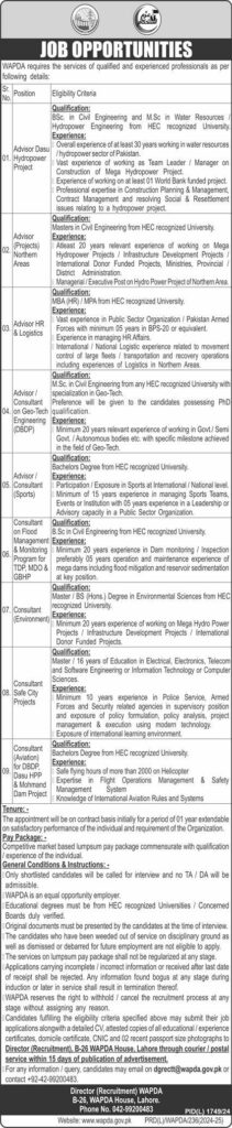 Job Announcement at Water and Power Development Authority (WAPDA)