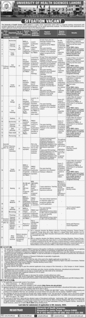 Faculty Positions at University of Health Sciences