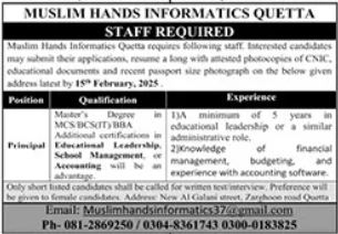 Principal at Muslim Hands Informatics, Quetta (2024)