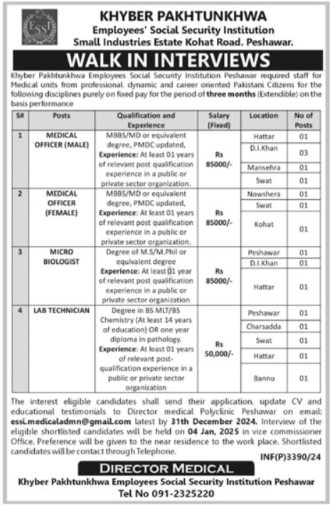 Job Vacancies at Employees Social Security Institution - Peshawar