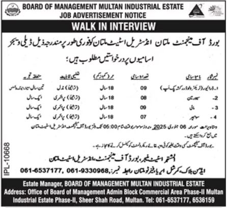 Walk-in Interviews for Labor Positions at Multan Industrial Estate (2024)