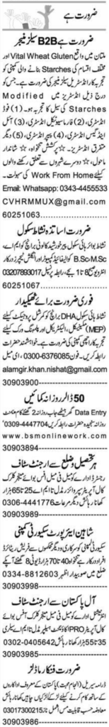 Sales Manager and Supervisor - Private Company, Multan, Punjab 2024