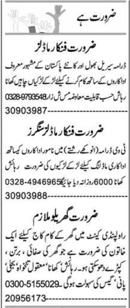 Singer and Female Cleaner Jobs at Private Company