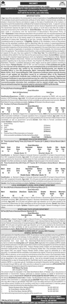 Job Positions at BPSC Balochistan Public Service Commission