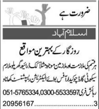 Receptionist & Chowkidar Jobs 2025 in Islamabad