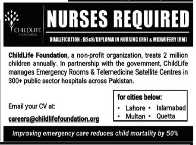 Nurse Jobs at Childlife Foundation - Islamabad, Pakistan (2025)