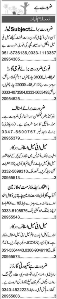 Multiple Positions at Private Company Islamabad