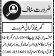 House Staff Jobs at Private House in Peshawar