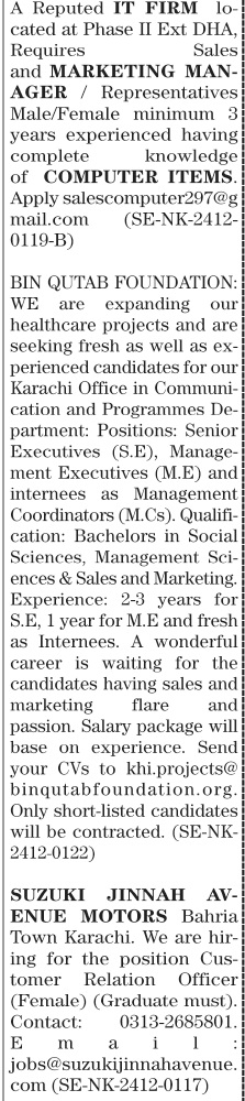 Marketing Staff Positions in Karachi