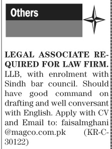 Legal Associate Position in Karachi