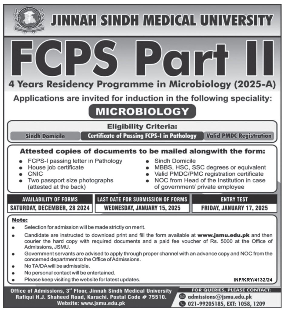 FCPS Part II Training at Jinnah Sindh Medical University, Karachi