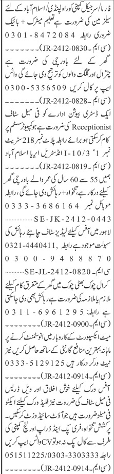 Private Company General Staff Positions (2024) - Islamabad