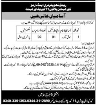 Core Canine Platoon 11 Corps Peshawar Cantt Job 2025