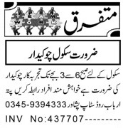 Chowkidar (Security Guard) Job at Private School – Peshawar