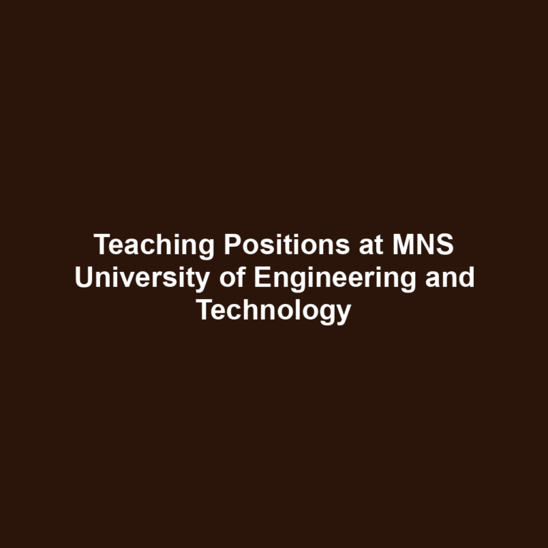 Teaching Positions at MNS University of Engineering and Technology