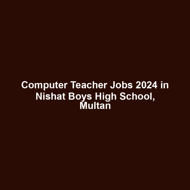 Computer Teacher Jobs 2024 in Nishat Boys High School, Multan