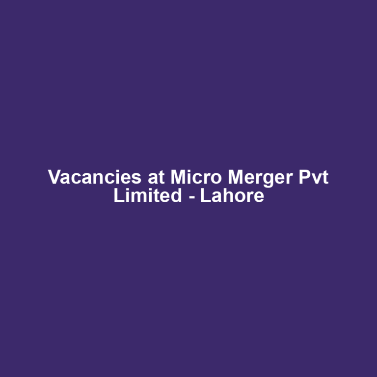 Vacancies at Micro Merger Pvt Limited - Lahore