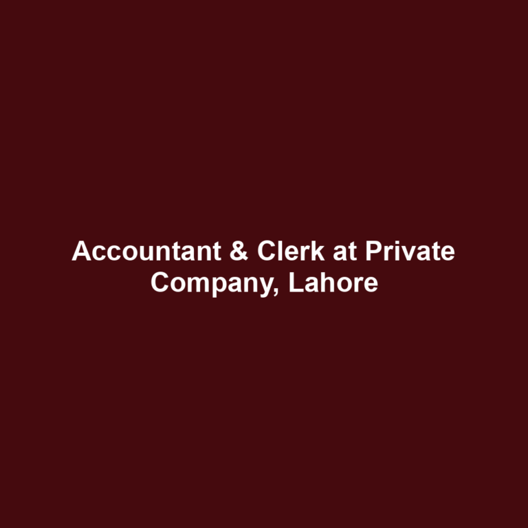 Accountant & Clerk at Private Company, Lahore