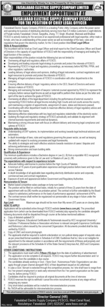 Chief Legal Officer at Faisalabad Electric Supply Company (FESCO)