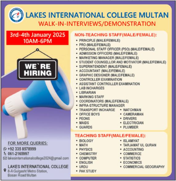 Teaching and Non-Teaching Jobs at Lakes International College